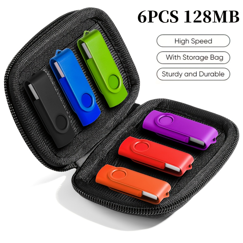 TEMU 6-pack 128mb/4gb/16gb/32gb Usb Flash Drive Bundle: Portable Storage Sticks With Storage Bag, Usb 2.0 Thumb Drives For Data Transfer, Ideal For