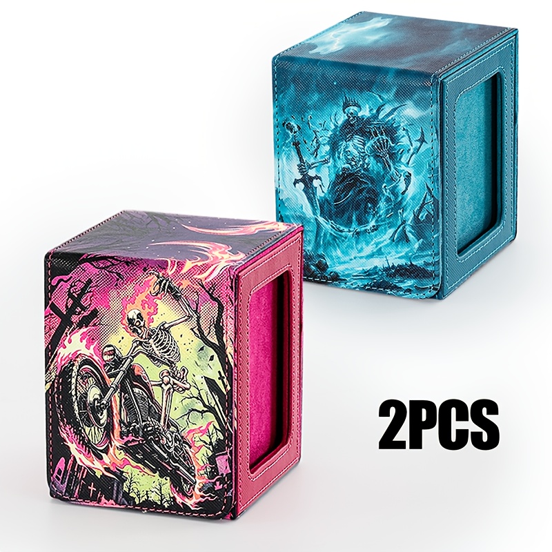 TEMU 2pcs Card Deck Box With Display Window, Trading Card Storage Box Holds 100+ Double-sleeved Cards, Pu Leather Trading Card Storage Box Fits