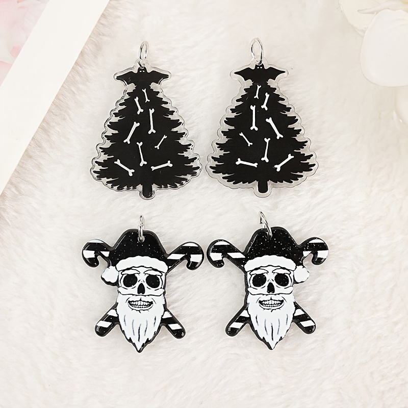 

20pcs Dark Style Skeleton Candy Cane Santa Horror Christmas Tree Double-sided Printed Acrylic Pendant Diy Earring Keychain Decorative Pendant Jewelry Materials