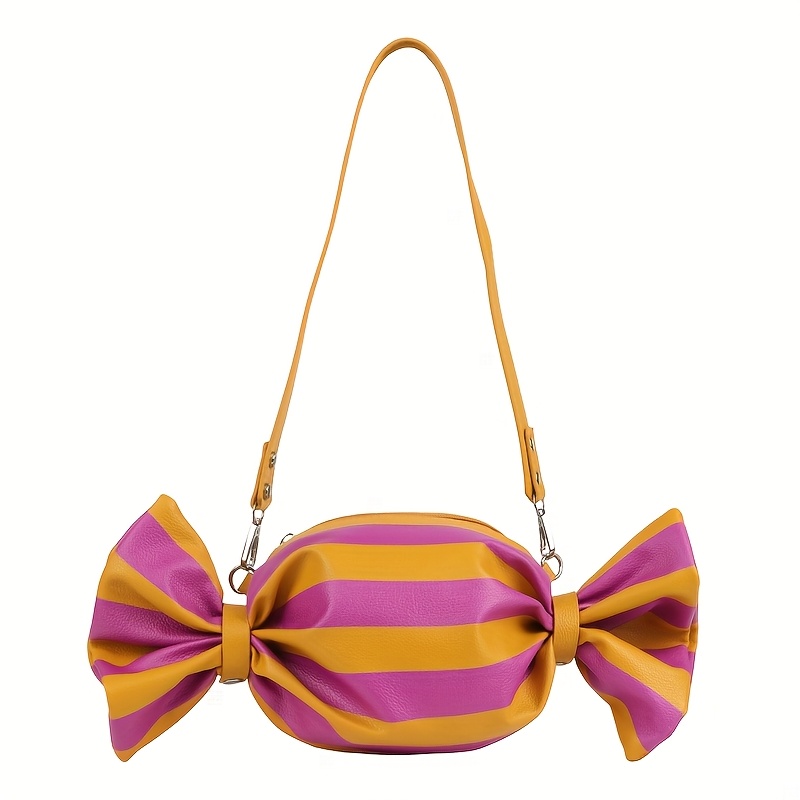 Image of Women's Cute Candy-shaped Crossbody Bag Made Of Pu Material, Featuring A , Large Capacity, Stylish Striped Pattern, And A Aesthetic Versatile And Trendy