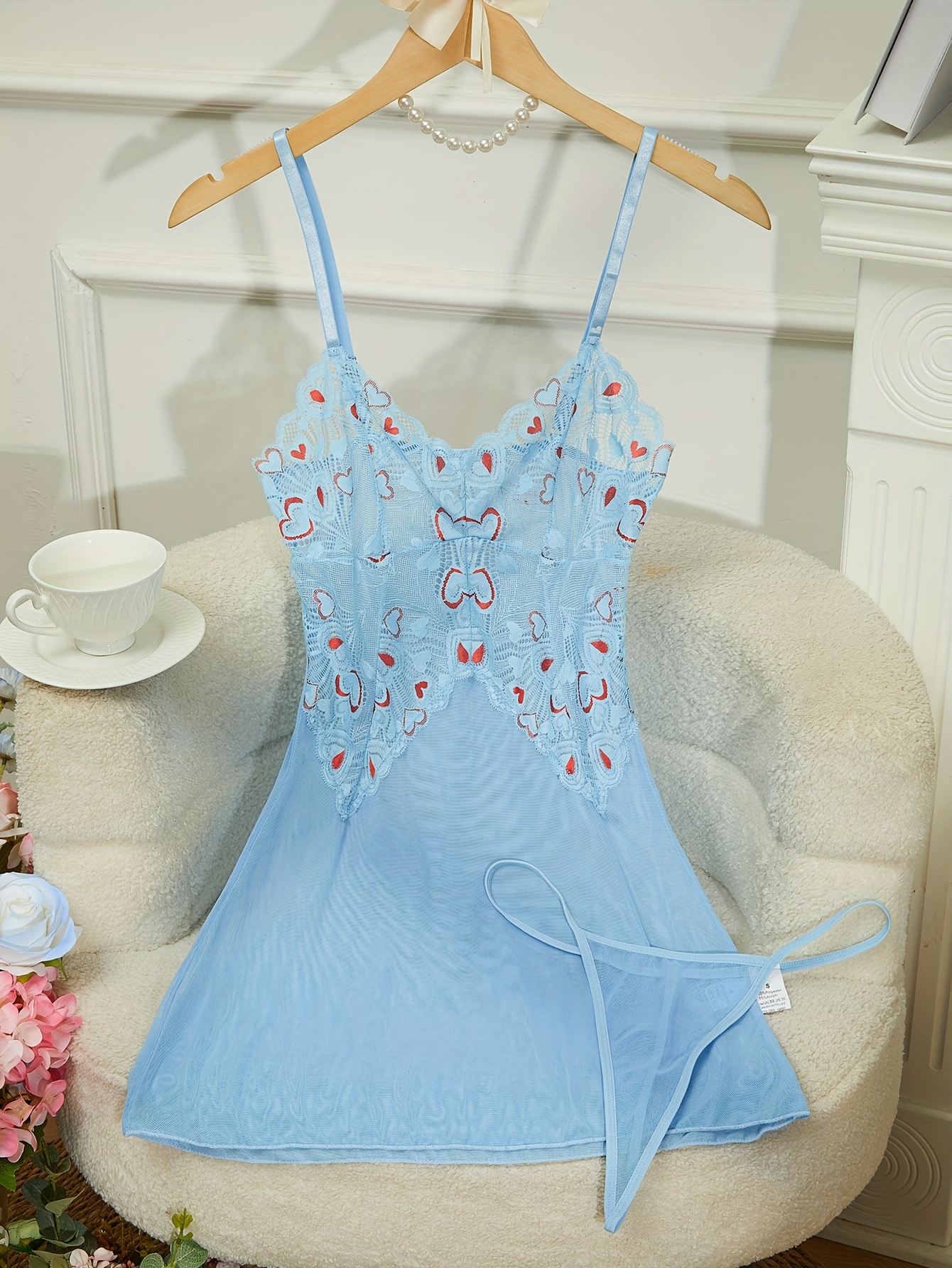 backless slip dress underwear heart embroidery set v neck backless slip