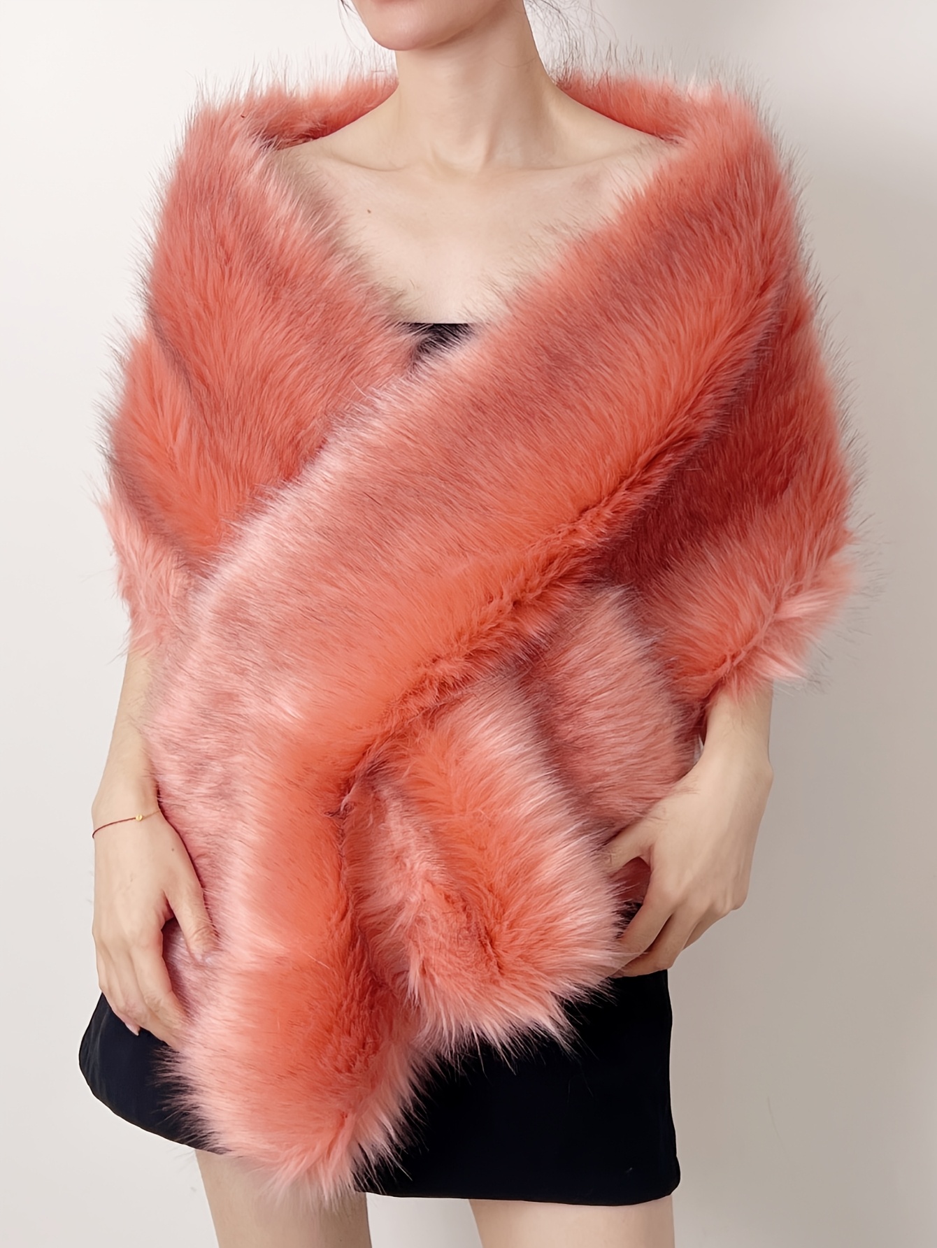 fur fox hair oversized shawl brides evening gowns Temu New Zealand