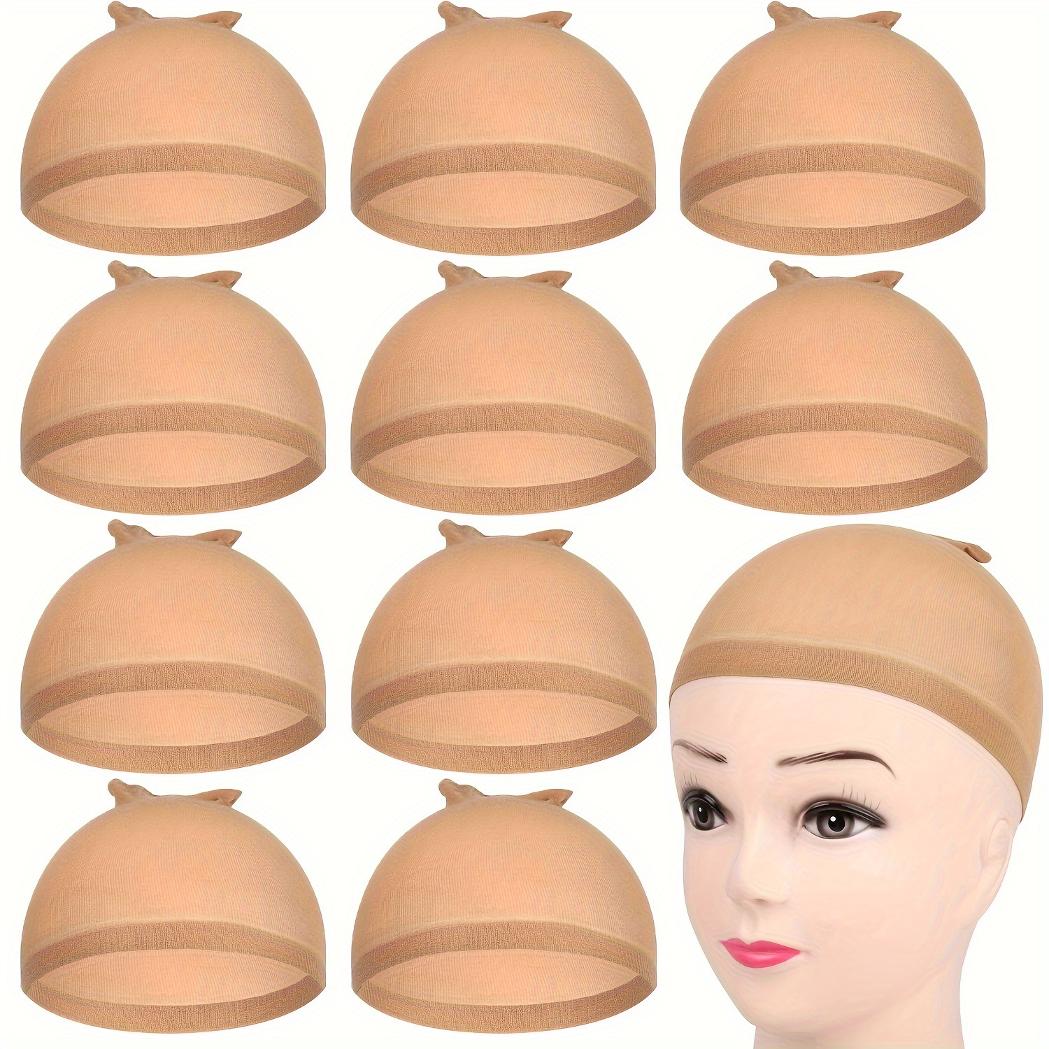 TEMU 10 Pezzi Cuffie Elastiche in Nylon per Parrucche da Donna in , Marrone e Marrone Chiaro
