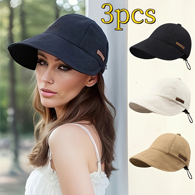 

3pcs Protection Hat Without Makeup, Summer Wide Brim Portable Foldable Sun Hat Sun Protective Convertible Beach Visor Cooling Hat For Women