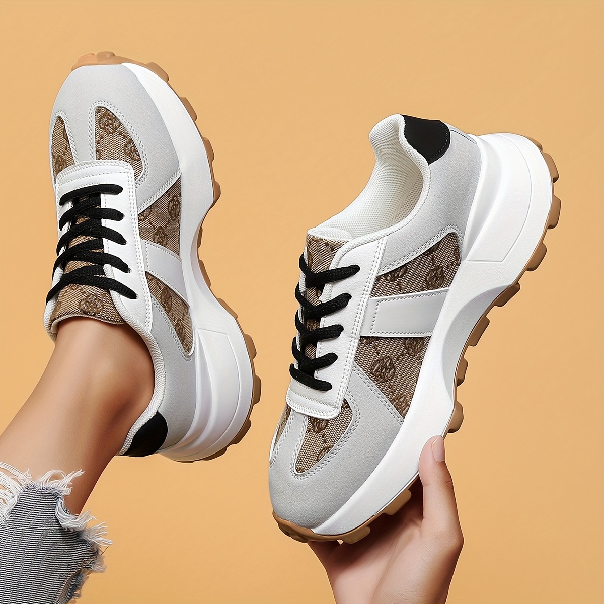 

Women's Breathable And Slip-resistant Casual Sneakers, Low-top Lace-up Shoes With Fabric Upper, Pu Outsole, And Breathable Mesh Lining