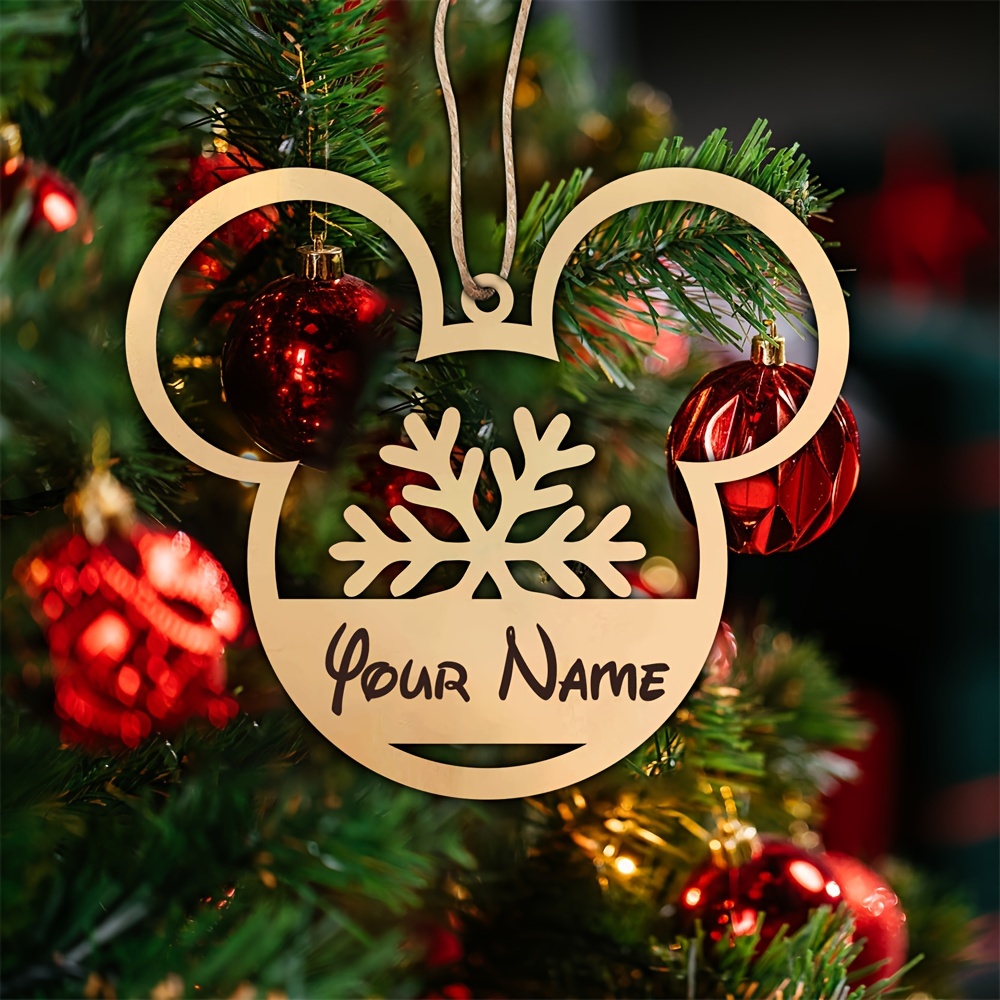 TEMU Mickey-shaped Personalized Wooden Christmas Tree Ornament - Custom Name Design, Manufactured Wood, No Electricity Or Battery Needed, Christmas