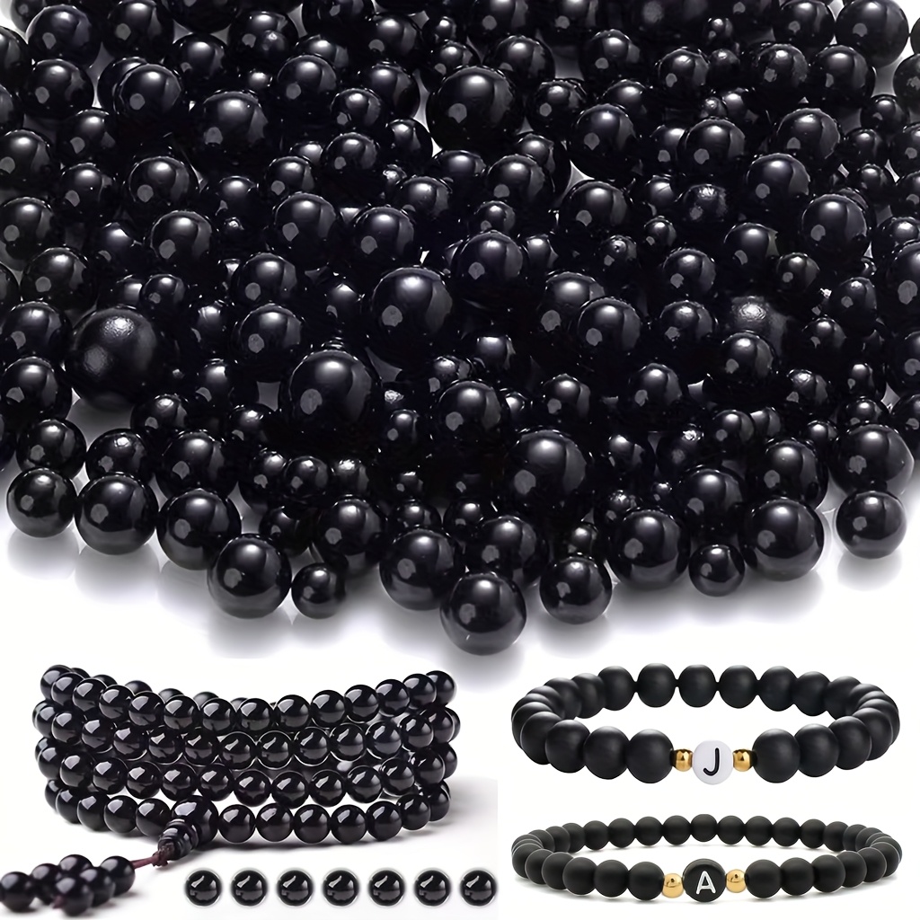 

400pcs 8mm Perles Acryliques Noires, Assortiment de Perles Rondes Lisses, pour la Fabrication de Bijoux DIY, Bracelets d' et d', , Pendentifs, Fournitures de Perles Artisanales