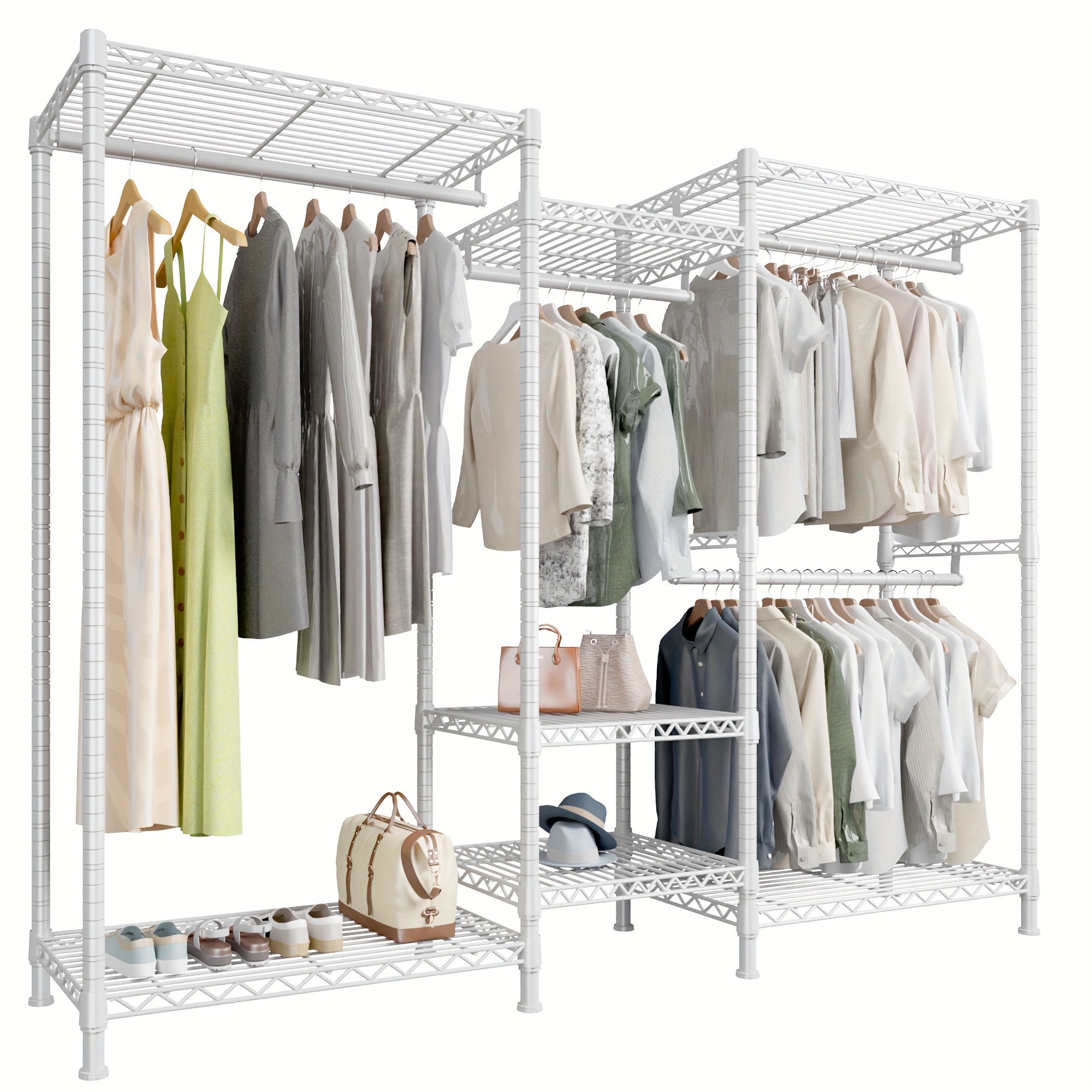 

Clothes Rack 725lbs Clothing Rack Heavy Duty Clothes Racks For Hanging Clothes L Clothes Rack Metal Clothing Rack Wire Garment Rack Adjustable Closet Rack, 77.1" H X 70.6" W X13.9" D, White