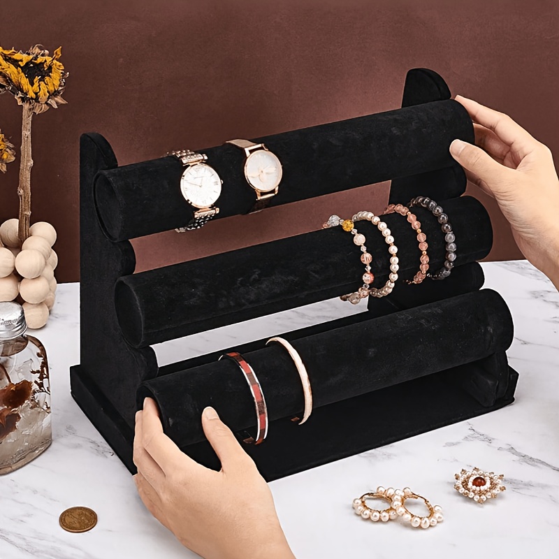 TEMU -level Bracelet Display Featuring A Soft Velvet Interior And A Stylish Velvet Exterior, Perfect For Organizing Jewelry, Headbands, And Saving