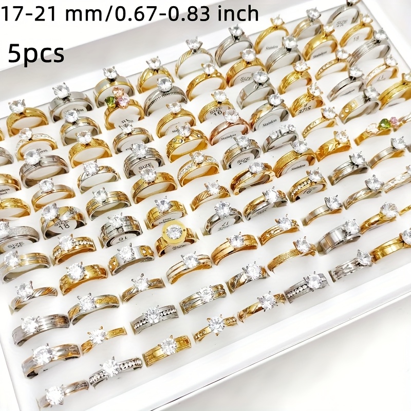 TEMU Lot de bijoux pour femmes en acier inoxydable, 5 pièces/paquet, bague en synthétique, ensemble de bijoux de mode pour femmes, bague , idéal pour