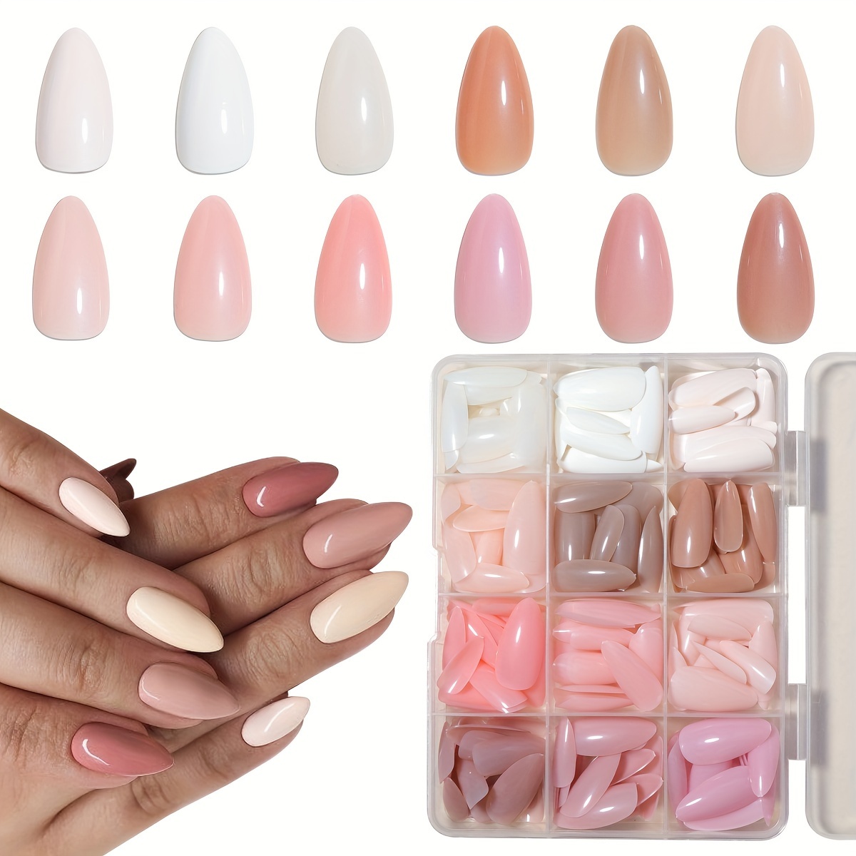

12-grid Box Warm Pink Series Almond-shaped Wearable Nails