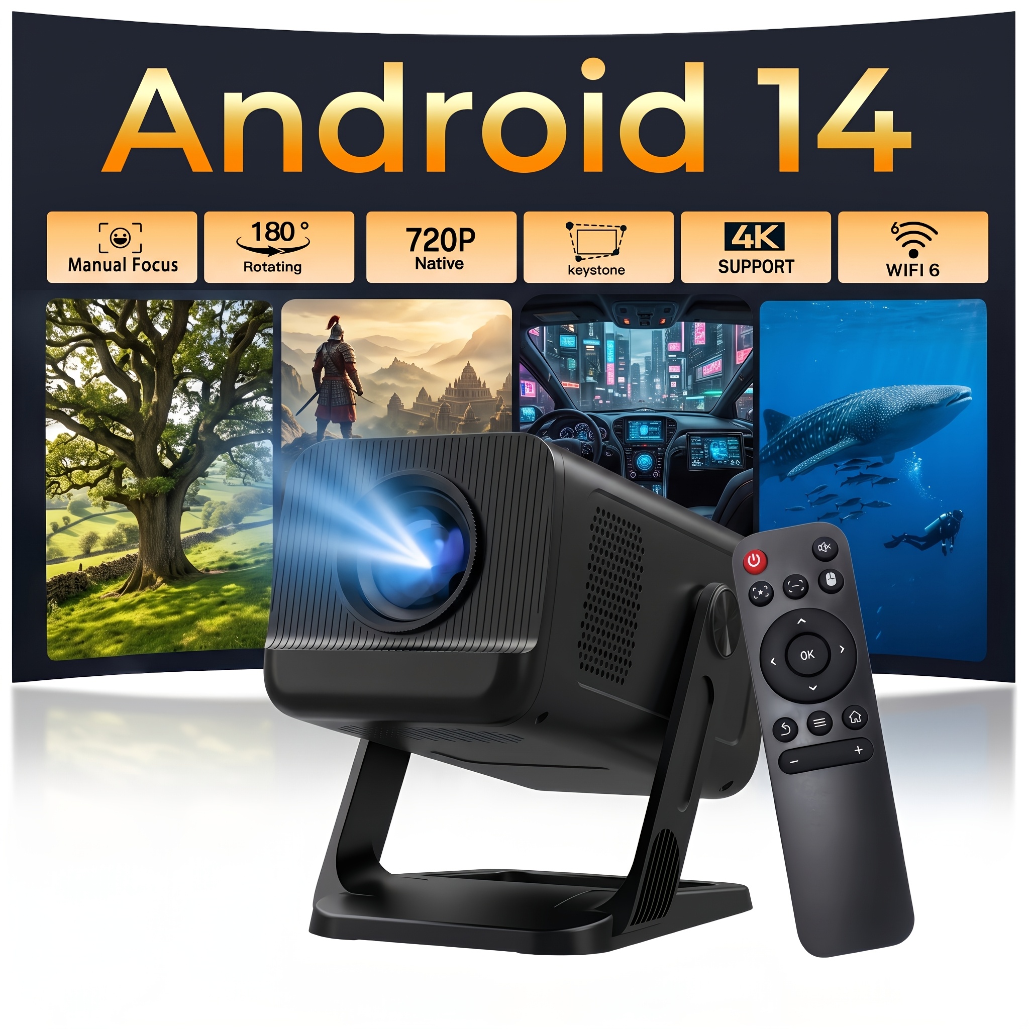 Image of 14 Projector With Wifi 6 And Bt 5.3, Mini Projector, 4k Support 720p Local Portable Wireless Movie Projector Auto Keystone Compatible With Iphone/tv Stick For Bedroom Indoor