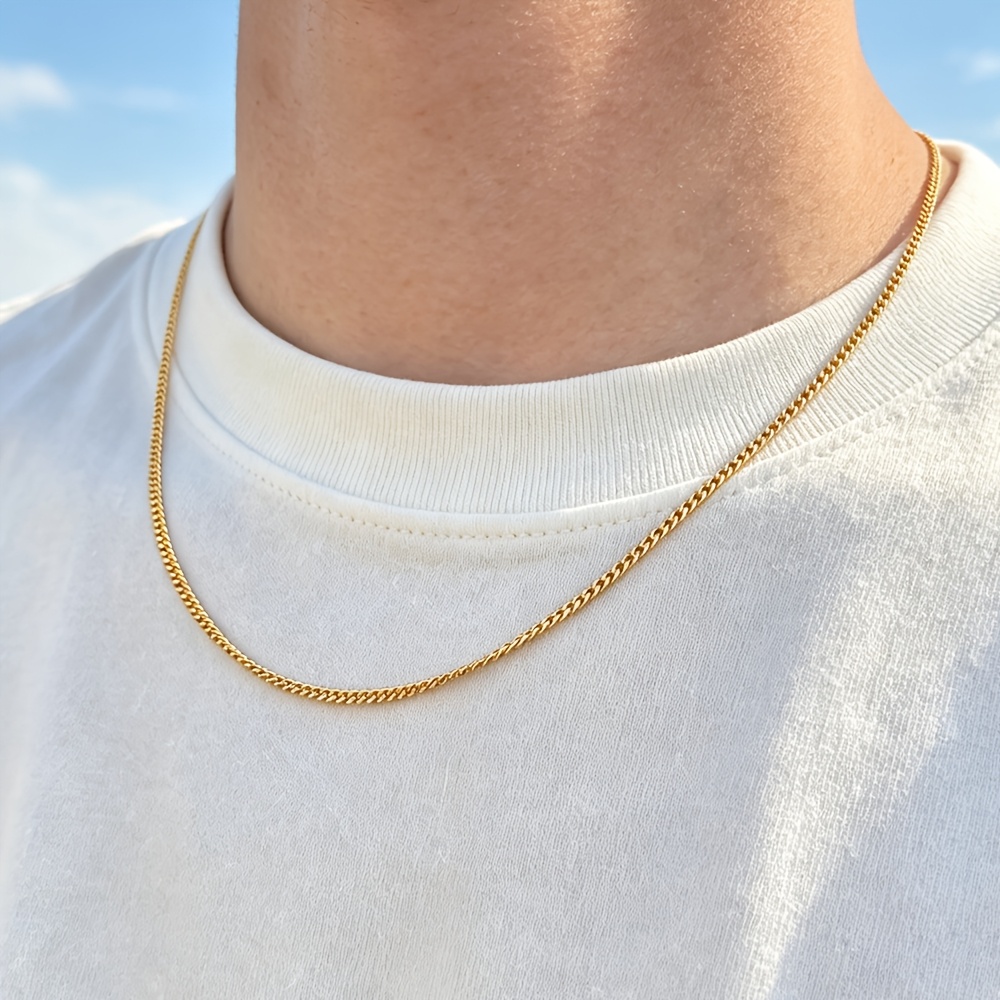 Stylish Men's 304 Stainless Steel 18k Gold Plated Plated 2mm Thin Chain Necklace, Simple Versatile Chain For Boyfriend Gift