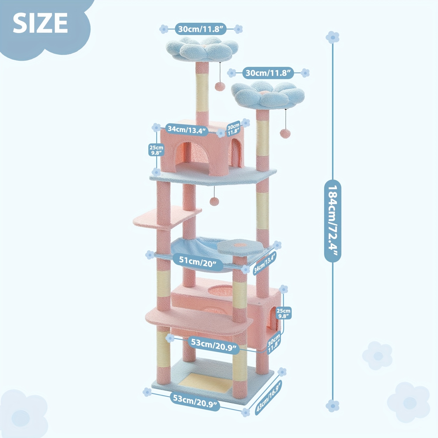 72 inch for large cat tree for indoor cats cat tower cat furniture with sisal covered scratching posts padded perches condos and basket for large cats kittens