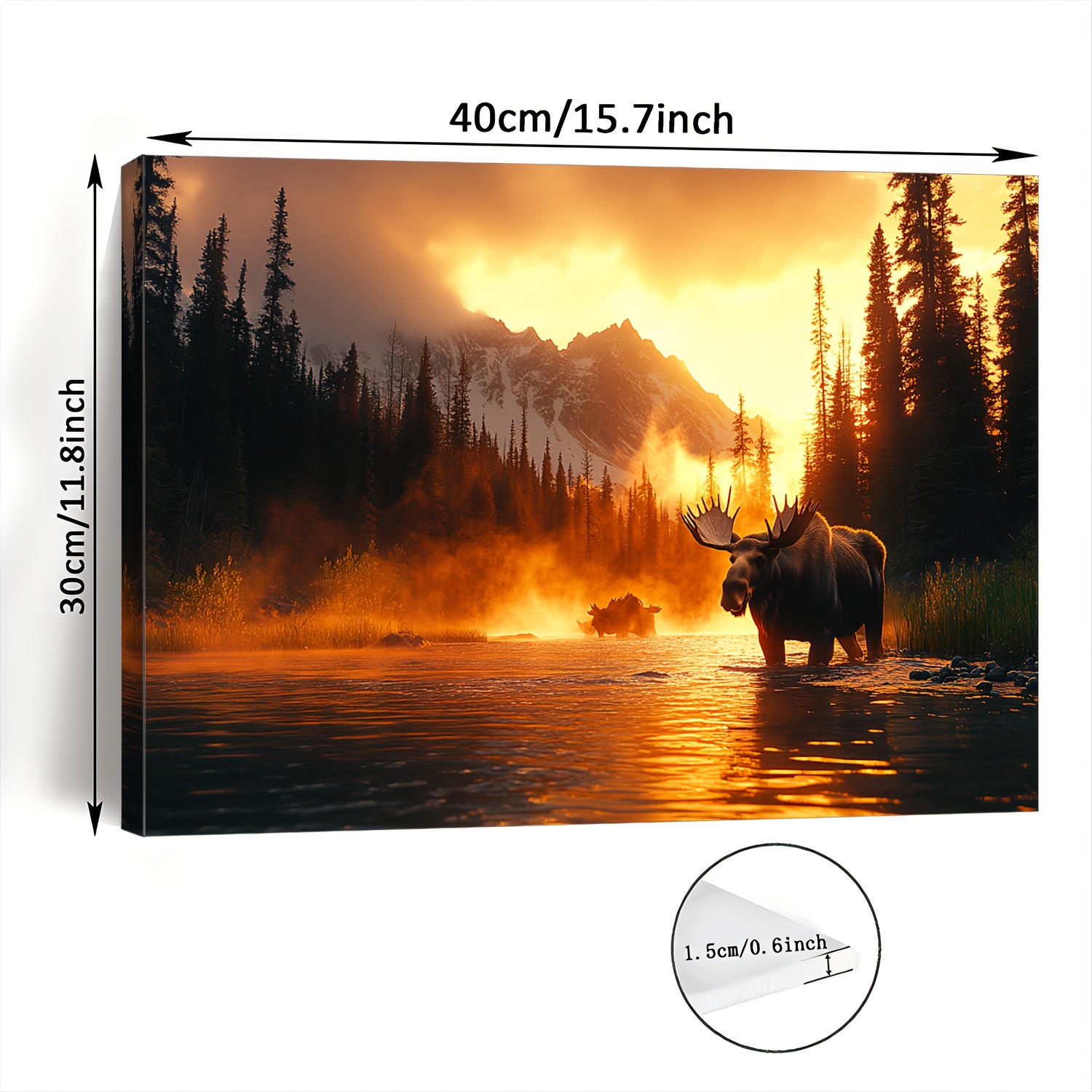 TEMU 2d Flat, 2d Flat, A Framed Canvas Artwork Featuring A Single Elk At Dusk, Measuring 11.8"x15.7". This Piece Showcases A Moose-like Elk Amidst A