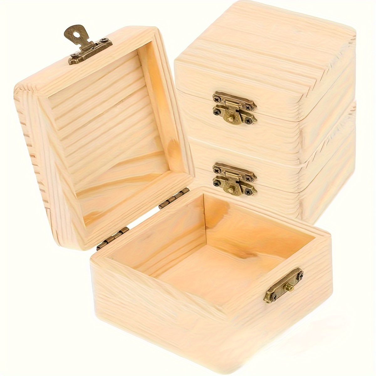 

6-pack Wooden Treasure Chests With Hinges And Latches, Unfinished Decorative Storage Boxes For , Gifts, And Christmas Ornaments - Rectangle, Non-waterproof, No Electricity Needed