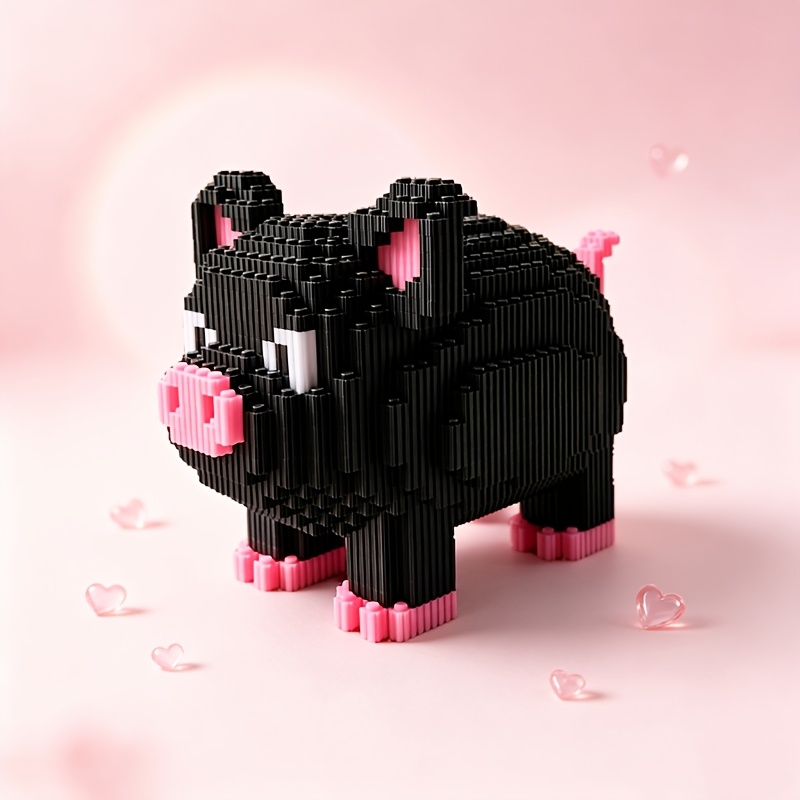 New Black Piglet Building Block Ornament Set, 3D Puzzle
