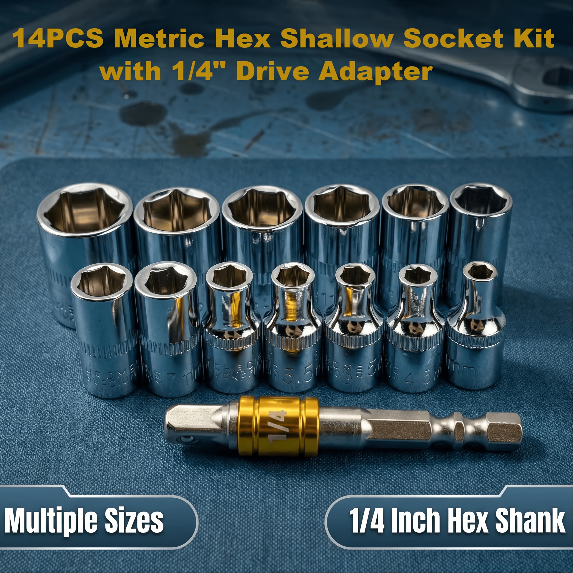 TEMU 14pcs Hex Shallow Socket Set With 1/4