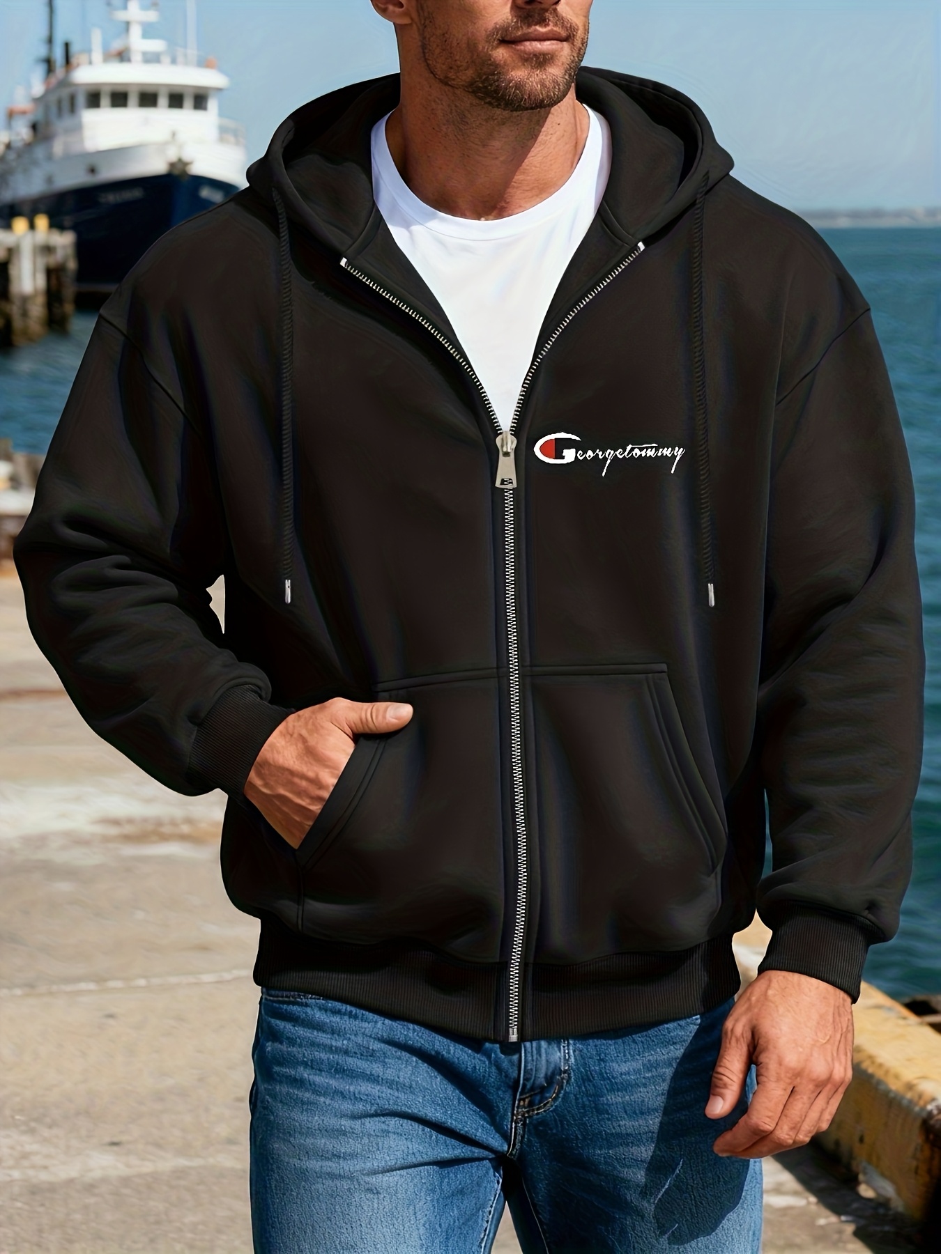 Men'S Trendy Outdoor Casual Cardigan Jacket Featuring a Easy Letter Print Logo