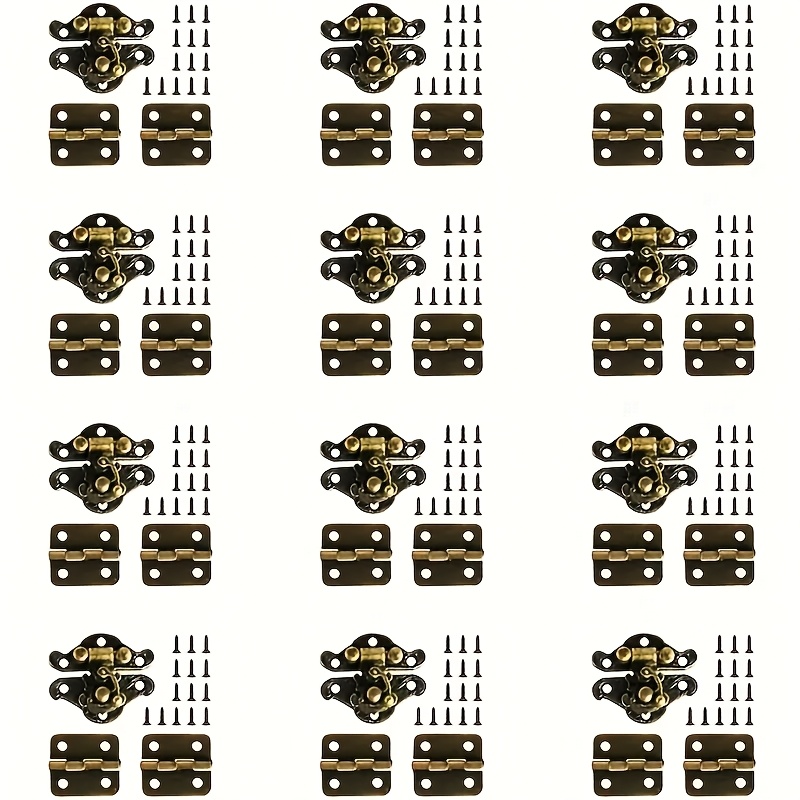 E-shop 36-teiliges Set (12 Schnappfedern und 24 Scharniere) Aufbewahrungsbox-Schnappfedern, Mini-Holzbox-Schnappfedern, Vintage Schmuckkästchen