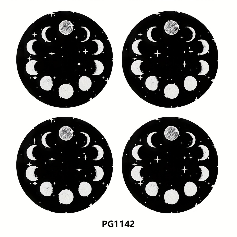 TEMU 4pcs Moon And Mat 2.75in Round Pu Leather Decorative Car Cup Mat, Home And Car Water Cup Mat, Beverage Mat For Men And Women Car Interior Accessories
