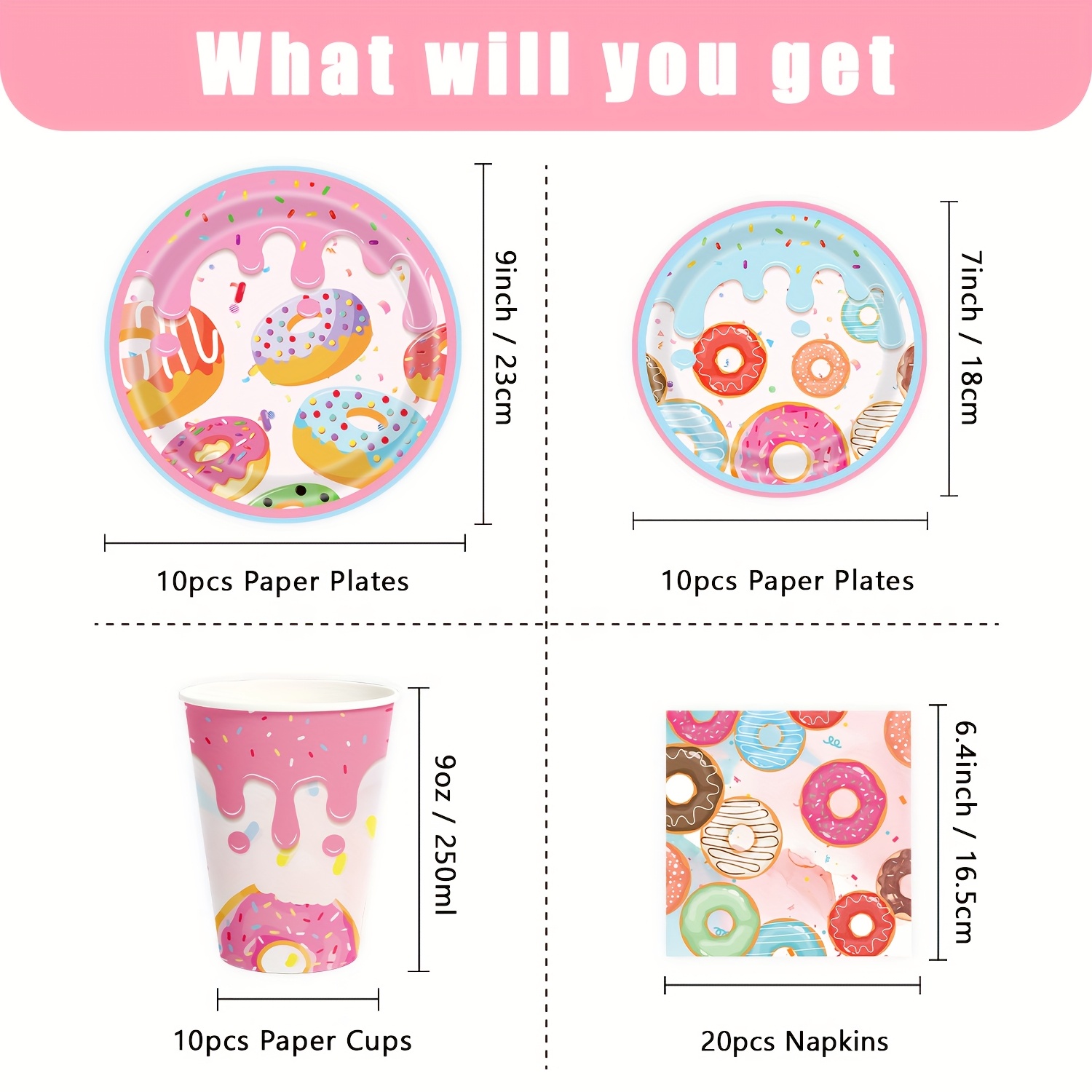 Donut Themed Birthday Tableware Set Donuts Pink Dinnerware Paper Plates Sweet Party Plates Napkins And Cups For Shower Party Decorations For Christmas,newyear,valentine,party Events