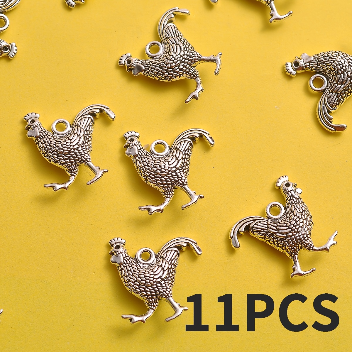 TEMU 11pcs Rooster Pendant Accessories Set, With Clear Outlines And Pre-drilled Holes For Easy Stringing, Core Material For Diy Handmade Jewelry,