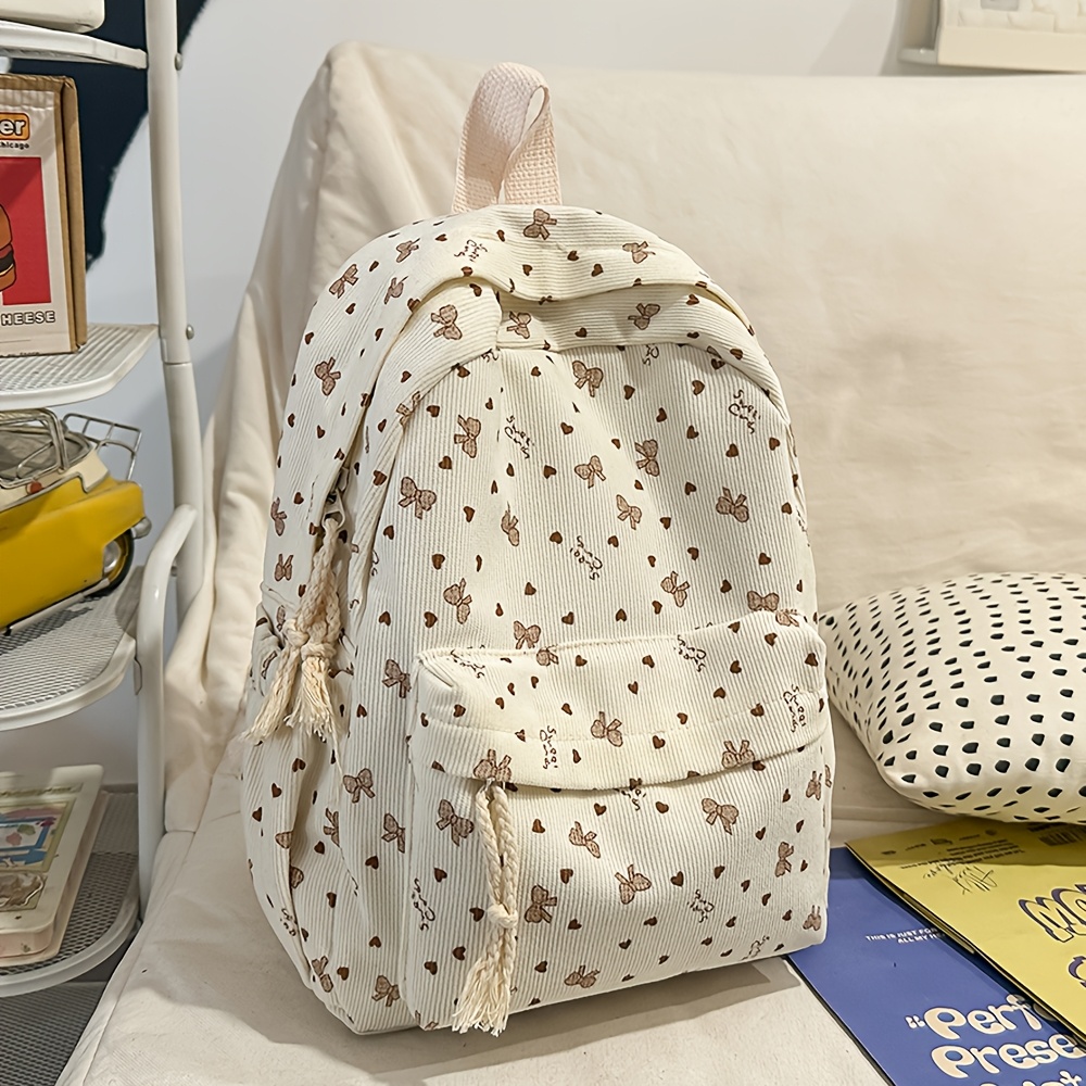 E-shop Lässiger Rucksack, süßer Nischen-Schleifen-Herz--Print, Schultertasche, Dopamin, hohe Ästhetik, College-Stil, kleiner Rucksack, Herbst Winter,