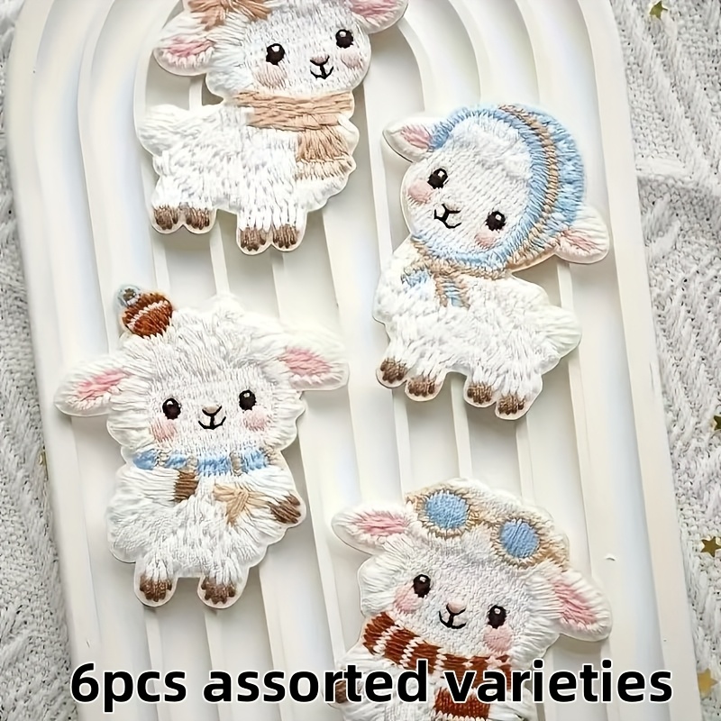 E-shop 6 Stück kleine Lamm Stickerei Stoffpatches - Zubehör für die Geldbörsenherstellung - Entworfene Lamm-Patches, für die Geldbörsenherstellung,