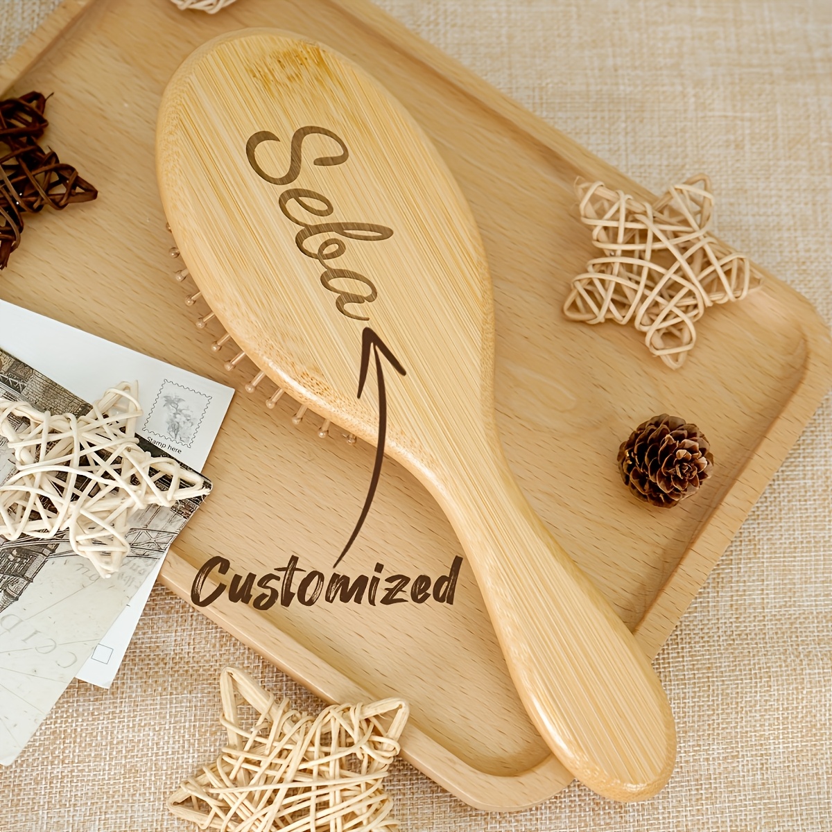 TEMU A Custom Bamboo Hairbrush With Cushioning Pad - A Stylish Personalized Name Gift, Suitable For All Hair Types, The Perfect Christmas Present For