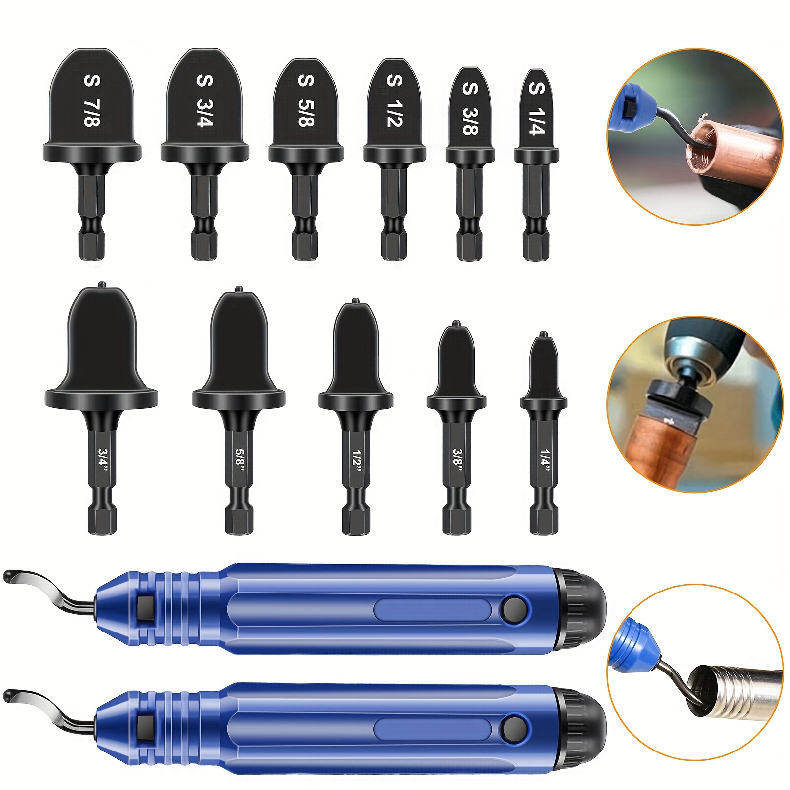 TEMU 13pcs Hvac Repairing Set, Air Conditioning Copper Tube Expansion Drill Bits With Deburring Tool, Electric Drill Bit Tool, For Copper, Aluminum