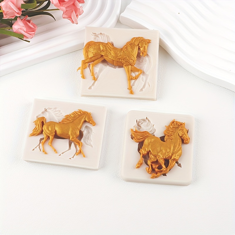3pcs Silicone Molds For Turning Sugar On Horses, Horses, Horses, , Chocolate Cakes, Decorative Molds, Ultra Light Clay Kitchen Baking Utensils