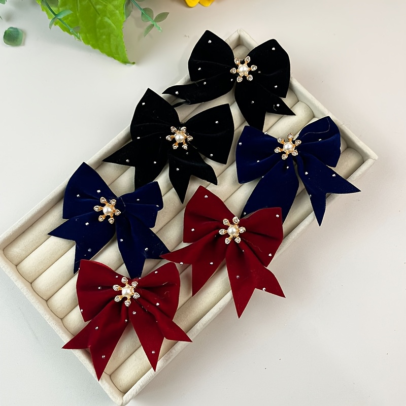 

6pcs Bow Hair Clips, Style Solid Color Hair Accessories, Polyester Knit Fabric, For Teens, Daily & Casual Wear,