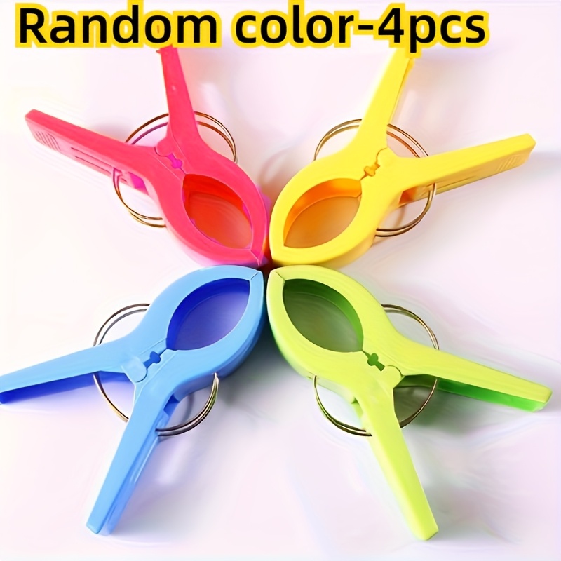 (random Color)4pcs Extra Large Beach Towel Clips - Durable Plastic, Ideal For Pool And Lawn Chairs, Holds Oversized Adult Towels, Practical Hooks, Clothes Pins