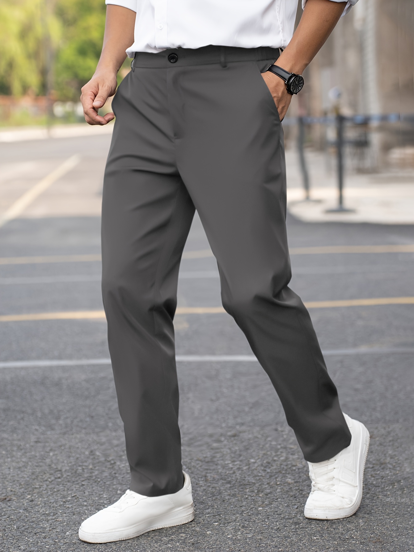 Pantalones de Vestir Ajustados para Hombre en Pantalones de Poliéster  Profesionales y Casuales, Acabado Uso en las