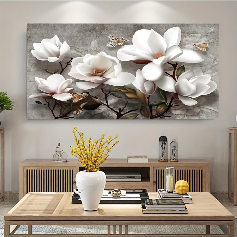 

Large White Rose Abstract Canvas Art Print - Modern Floral Wall Decor For Living Room, Bedroom, Home Office - Frameless Retro Flower Poster