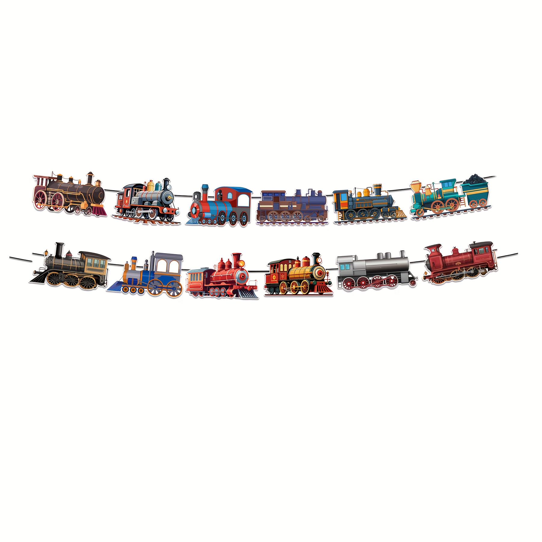 Image of Vintage Train Birthday Banner, 1 Set Paper Train Party Supplies, No Electricity Needed, Birthday, Themed Parties, Train Enthusiasts Celebration