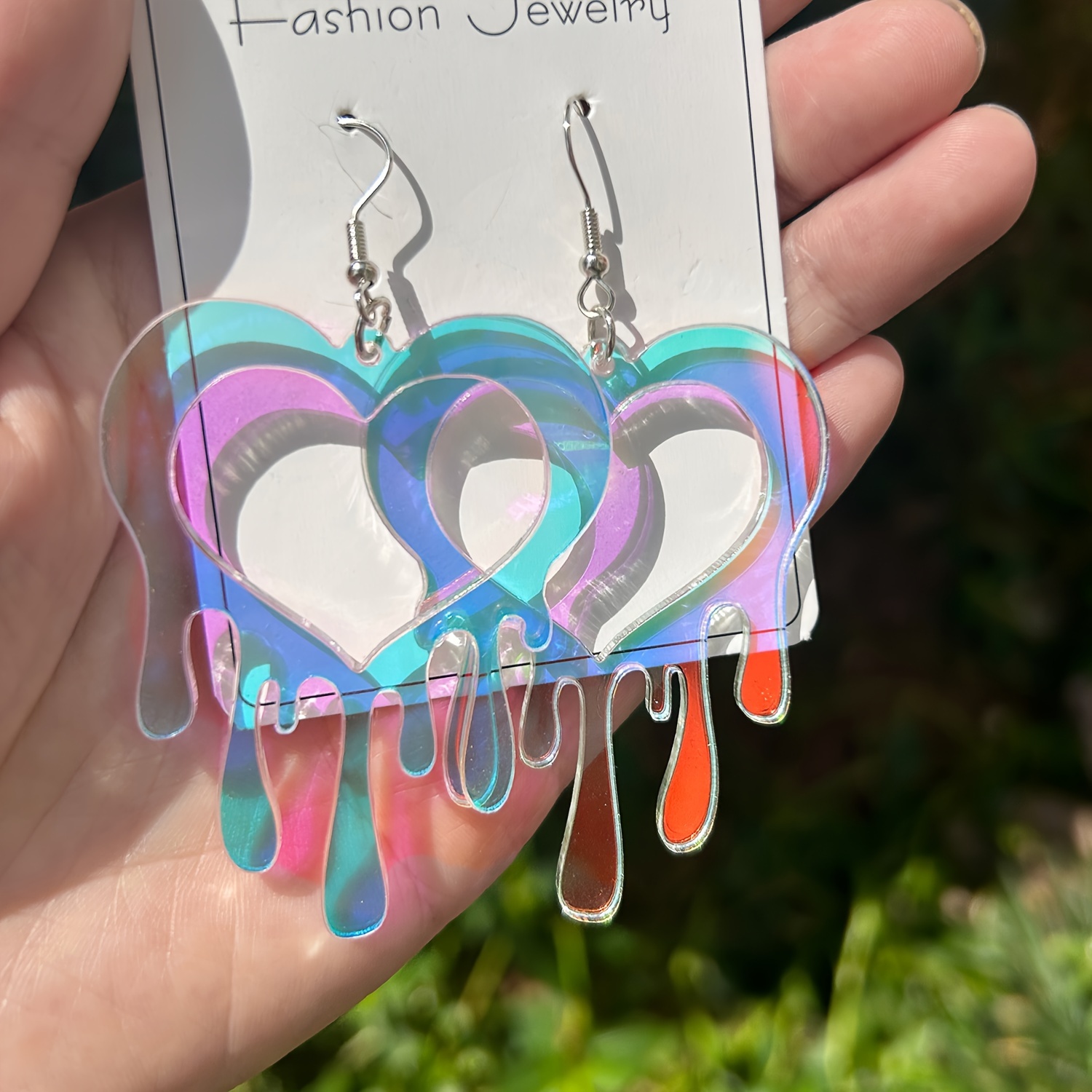 

Y2k Hip Hop Style Acrylic Heart Drop & Dangle Earrings - Stainless Steel Hooks, Color Changing In Sunlight, No Plating - Fashion Jewelry For Daily & Party