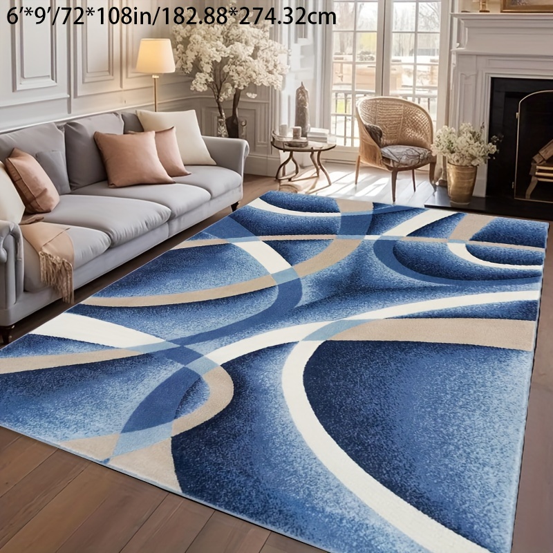 

Luxurious Blue Modern European-style Area Rug With Non-slip Backing, 800gsm , Washable Polyester Carpet For Living Room, Bedroom, Office, And Indoor Decor