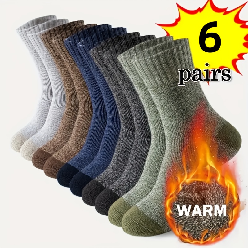 TEMU 6 Pairs Men Women Winter Warm Socks - Thick, Comfortable, Cold-resistant Knit Outdoor Socks, Suitable For Sports And Fitness, Unisex, Breathable