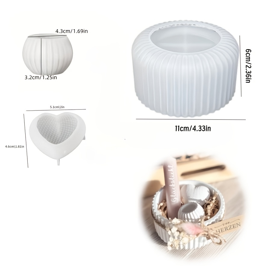 E-shop 3-teiliges Set: Gestreiftes Aufbewahrungstablett, gestreifter Kerzenhalter gewebte Herz-Tonform/Harzform/Silikonform