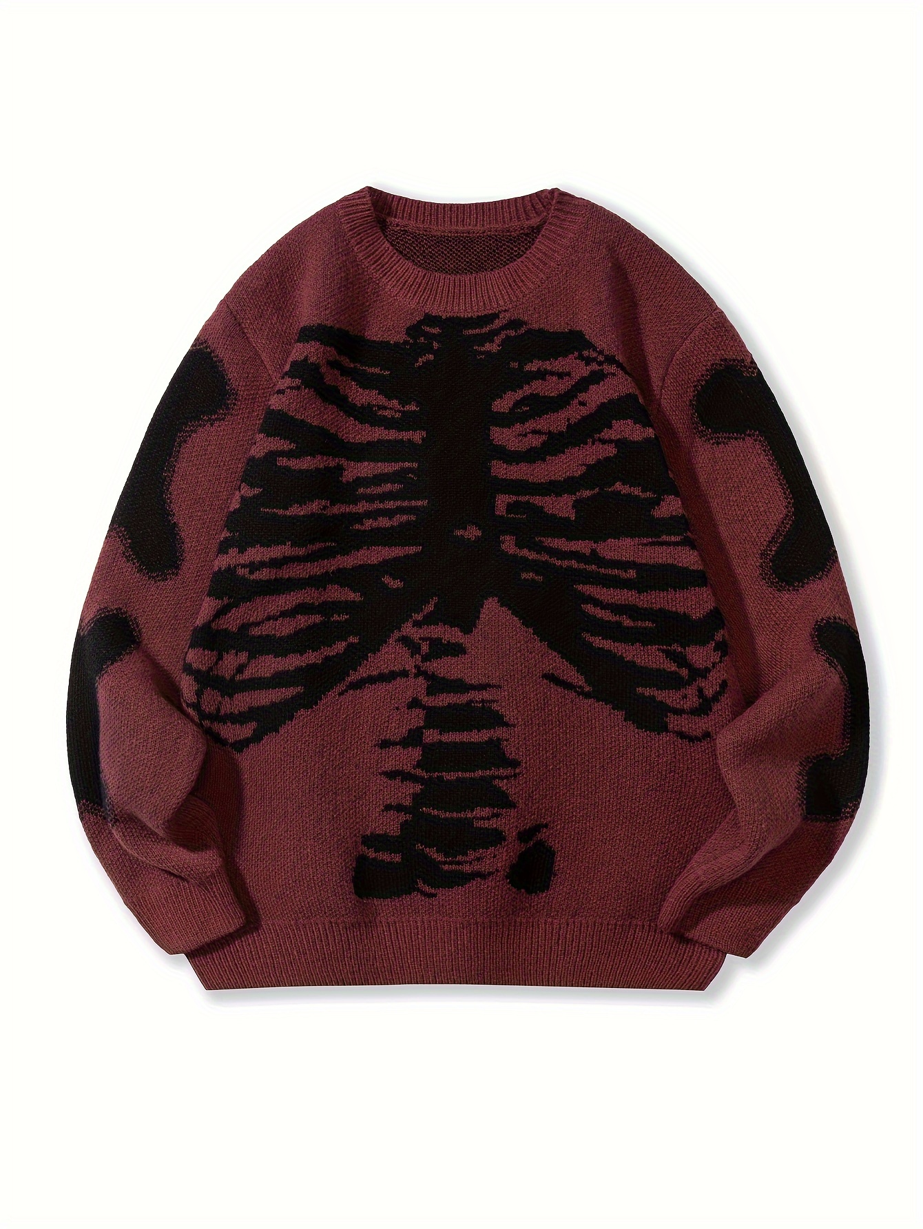 Skeleton Pattern Knitted Sweater *'s Casual Warm Stretch Crew Neck  Pullover Sweater For Fall Winter