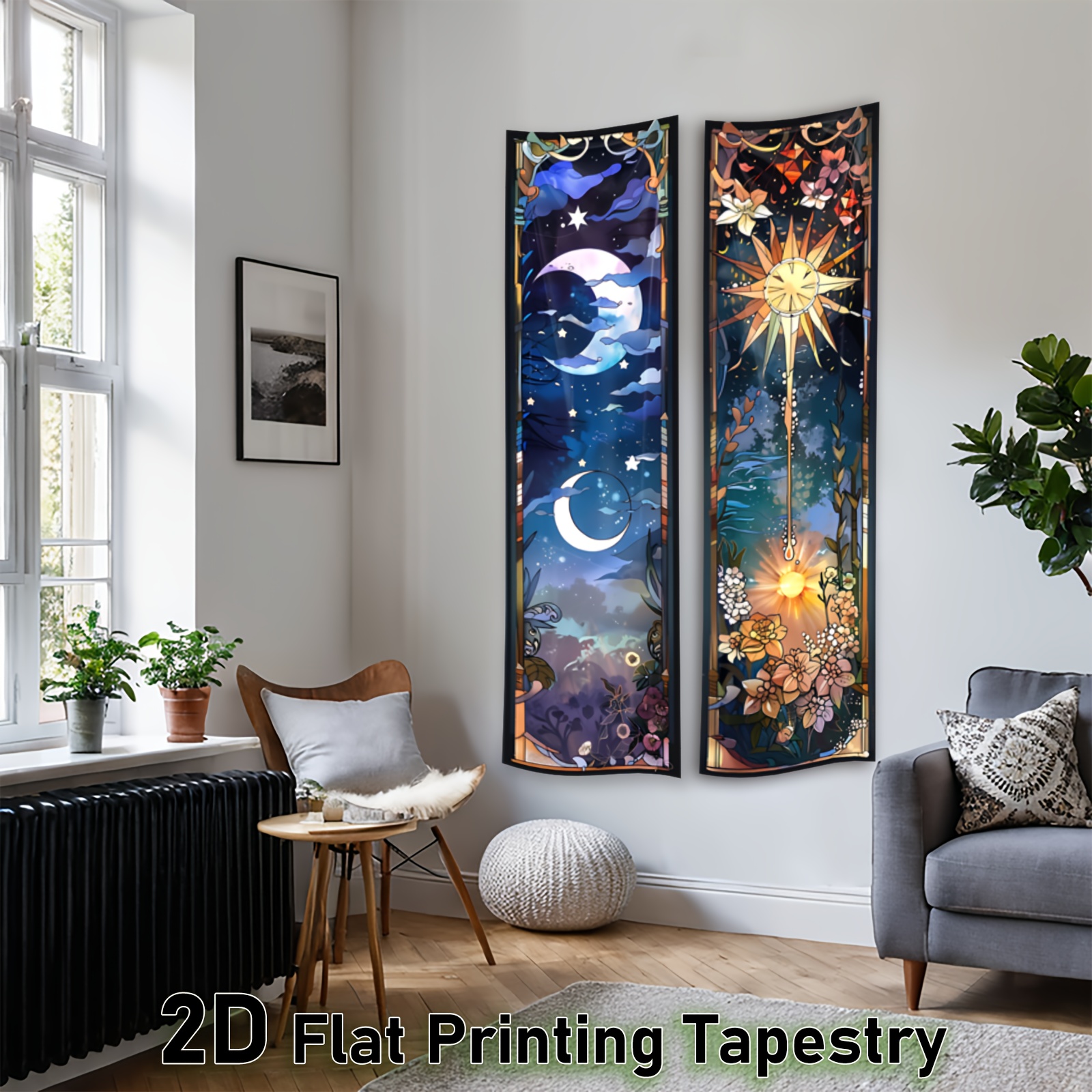 Sun And Moon Phases Vertical Banner Tapestry Wall Hanging Art_voghion.com