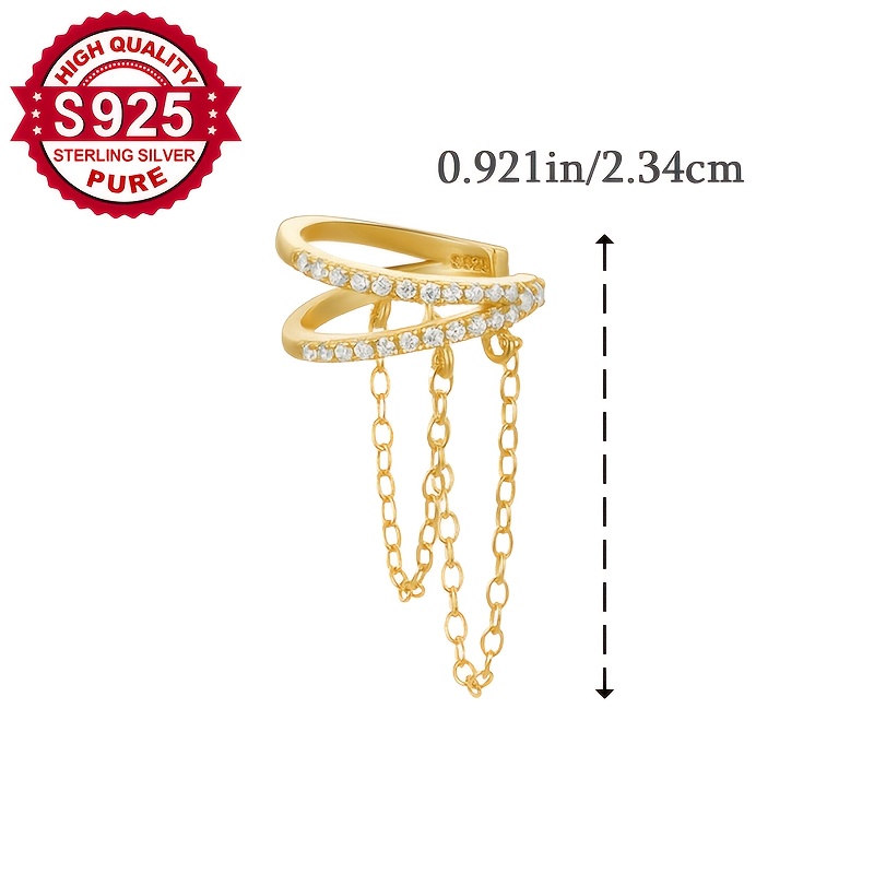 Women's S925 Silver Double-Layer Synthetic Zirconia Tassel Chain Ear Clips