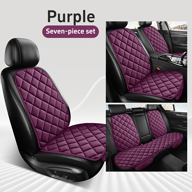 TEMU New Plush Car Seat Cushion 7pcs Set, Checkered Quilted Design. Car Seat Covers - Soft And Fluffy Front And Rear Seat Protectors, Suitable For Gm