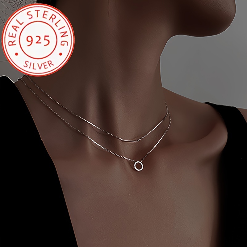 

Double 925 Silvery & Metal Rod Pendant - Hypoallergenic, Zirconia Inlaid, For Or Gifting