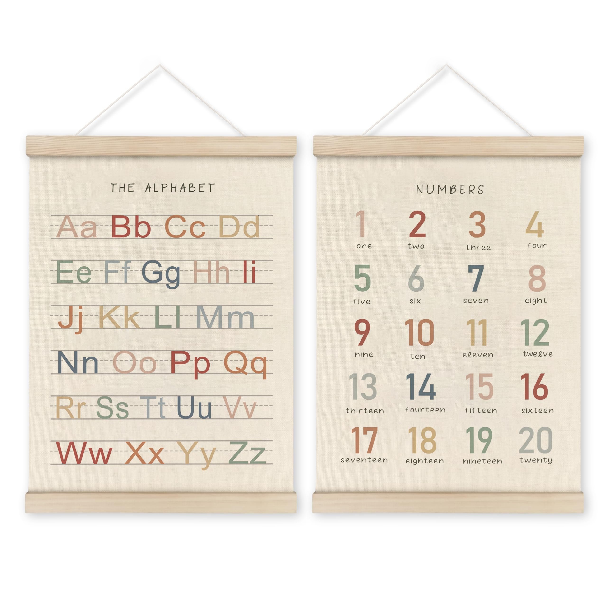 Image of 1/2pcs Hanging Decorative Paintings, Digital Alphabet Poster Print Hanger, Home Classroom Bedroom Living Room Preschool Education Wall Art Hanging Set Christmas