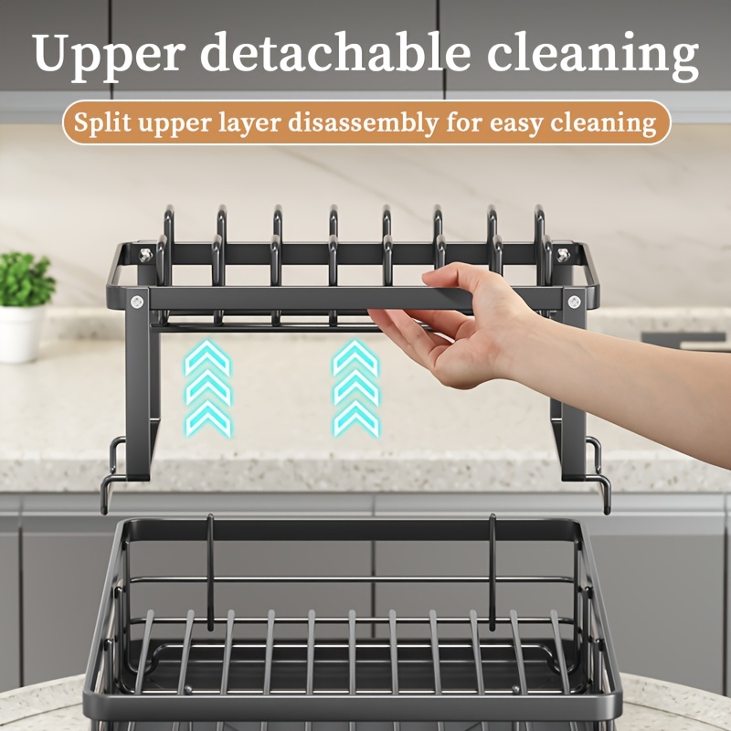 Double Tier Large Metal And Carbon Steel Cutlery Rack for Kitchen Countertop, Space Saving And Durable, with Knife, Fork And Cup Holders And Draining Board, Rustproof Large Two Tier Metal Cutlery Rack, Make The Kitchen More Concise And Organized. 8 Double Tier Large Metal And Carbon Steel Cutlery Rack for Kitchen Countertop, Space Saving And Durable, with Knife, Fork And Cup Holders And Draining Board, Rustproof Large Two Tier Metal Cutlery Rack, Make The Kitchen More Concise And Organized. - Image 8