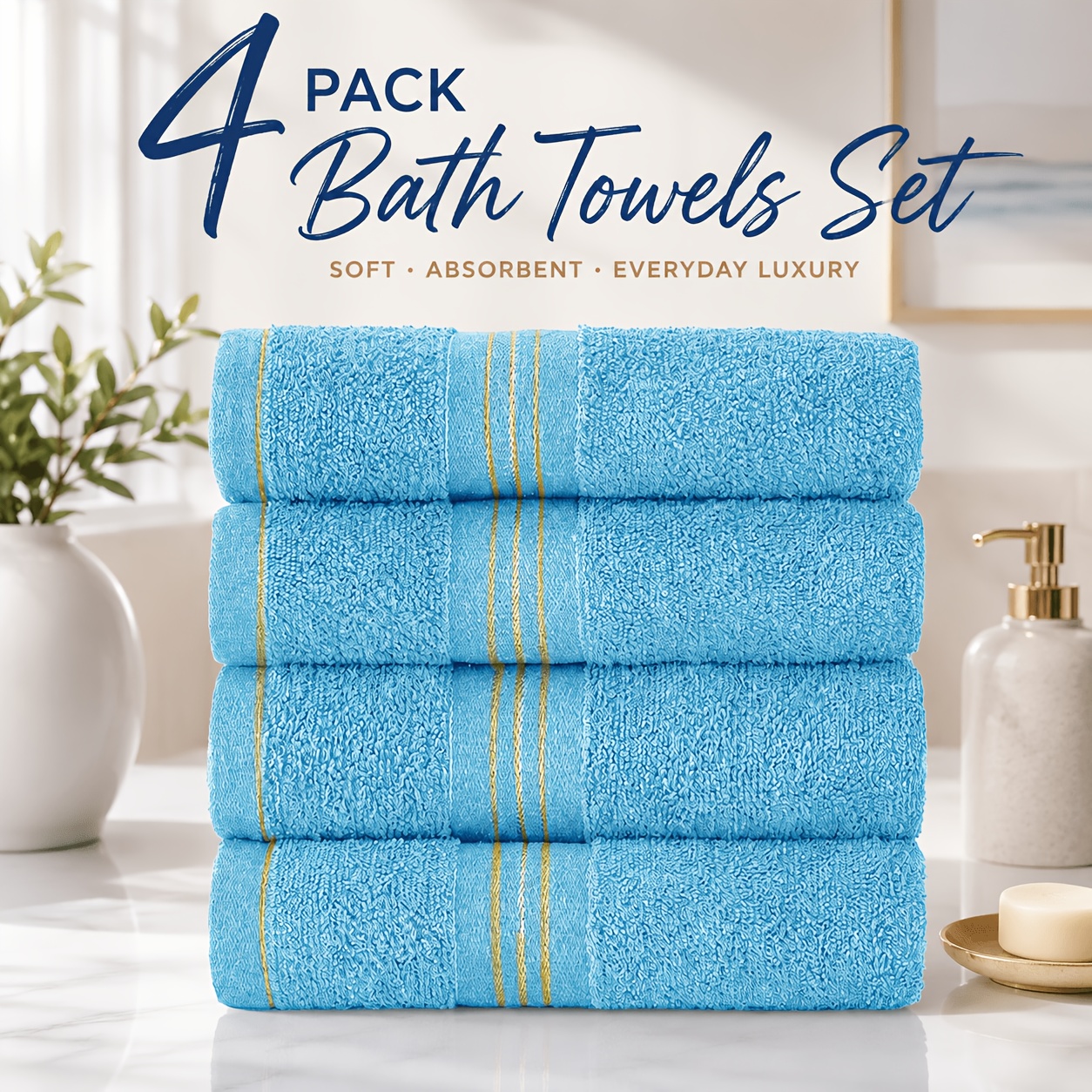 TEMU 4pcs Cotton Bath Towel Set For Adults, 28 X 55 Inch Soft Plush Absorbent Bathroom Shower Towels, Fast Drying Lightweight Towels For Home, Hotel,