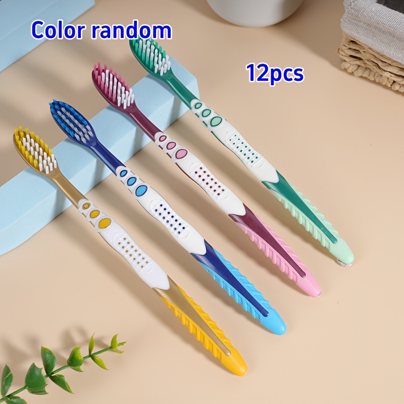 12pcs Random Color Adult Medium-bristle Firm-bristle Toothbrush For Teeth Cleaning, Household Use